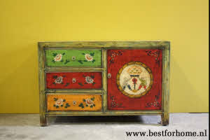 Stoer Uniek Gekleurd Houten Dressoir Werelds Kastje NO 599 5