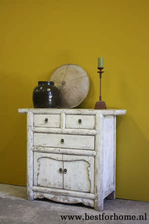Stoer Uniek Oud Houten Kastje Vintage Wit Oosterse Kast NO 860 2