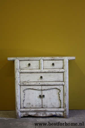 Stoer Uniek Oud Houten Kastje Vintage Wit Oosterse Kast NO 860 4