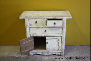 Stoer Uniek Oud Houten Kastje Vintage Wit Oosterse Kast NO 860 7