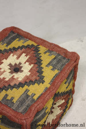 Stoere Wereldse Kelim Poef Robuuste Gekleurde Oosterse Stoel NO NO 402 6