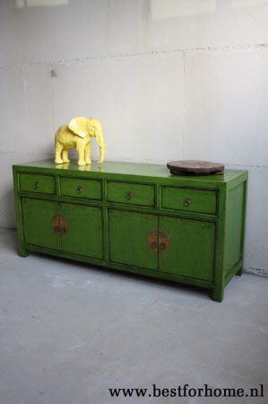 Uniek Chinees Groen Dressoir Bohemian Landelijke Oosterse Kast Gekleurd NO 292 4
