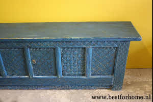 Uniek Dressoir Oosters Hout Donkerblauw Wandmeubel Stoere Kast India NO 670 8