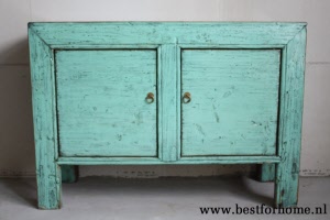 Unieke Chinese Glanzende Kast Mint Kleurrijk 2-Deurs Houten Dressoir NO 106 3