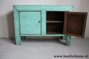 Unieke Chinese Glanzende Kast Mint Kleurrijk 2-Deurs Houten Dressoir NO 106 5