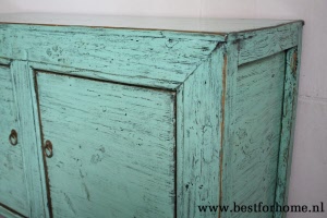 Unieke Chinese Glanzende Kast Mint Kleurrijk 2-Deurs Houten Dressoir NO 106 6