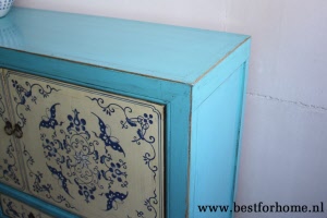 Unieke Oosterse Kast Vintage Blauw Wit Chinees Dressoir Werelds NO 277 3