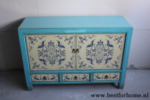 Unieke Oosterse Kast Vintage Blauw Wit Chinees Dressoir Werelds NO 277 4