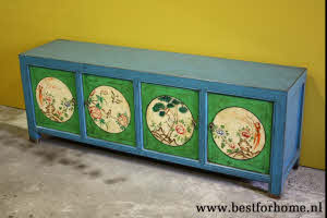 Vintage Style Kleurrijk Dressoir Unieke Chinese Kast Werelds Houten Meubel NO 592 7