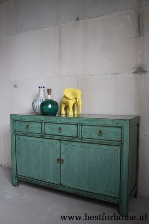 Werelds Landelijk Oosters Dressoir Unieke Chinese Kast Mintkleur NO 611 2
