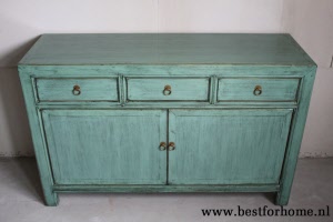 Werelds Landelijk Oosters Dressoir Unieke Chinese Kast Mintkleur NO 611 3