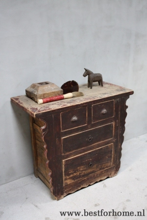 authentiek landelijk donkerrood houten kastje china sobere stoere ladenkast oud hout no 361 2