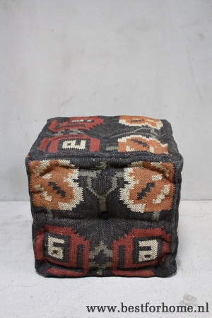 originele kelim poef stoere voetenbank puur jute wol no 180 4