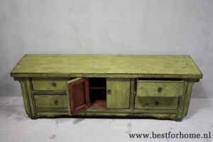 stoere originele groene oosterse houten kast uniek landelijk dressoir 460 7