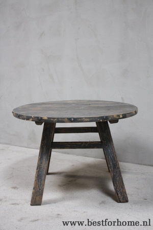 stoere oud houten bijzettafel sobere landelijke tafel rond no 428 4