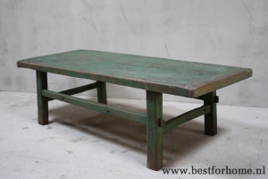 stoere oud houten salontafel verweerd groen puur sober landelijke tafel no 324 8