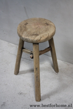 stoere unieke oud houten kruk landelijke stoel no 799 2