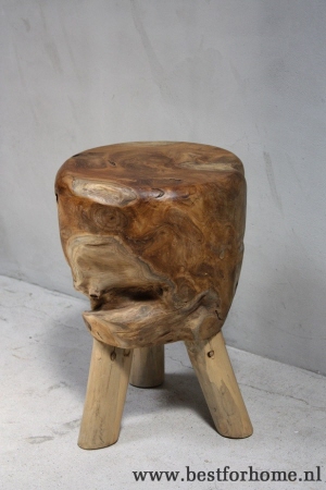 stoere zware unieke boomstam kruk landelijke teak houten root stoel no 274 4