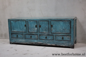 unieke stoere blauwe oud houten kast puur landelijk oosters dressoir no 493 6